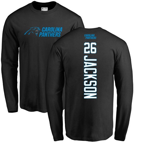 Carolina Panthers Men Black Donte Jackson Backer NFL Football #26 Long Sleeve T Shirt->carolina panthers->NFL Jersey
